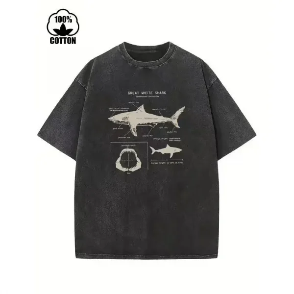 692bc39671944af8af938c0c8389ade0~tplv-fhlh96nyum-resize-webp_800_800 Great White Shark Print Vintage Acid Washed T-Shirt