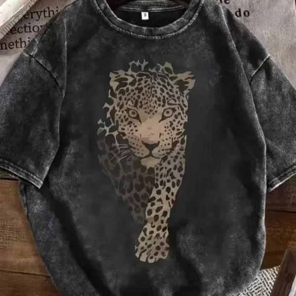 Leopard Print Women's Vintage Washed Cotton T-Shirt